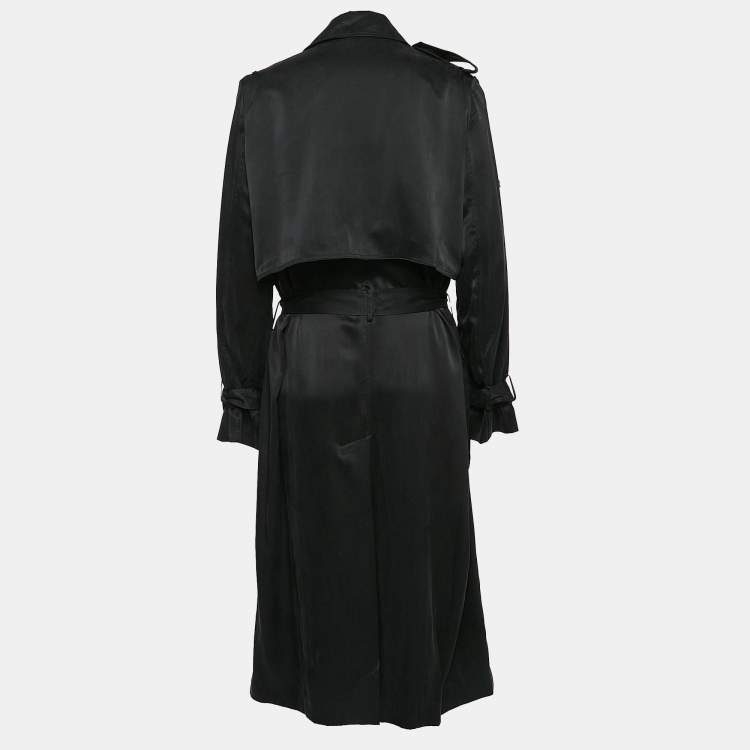 Pre Owned Michael Lo Sordo Black Satin Silk Classic Long Trench Coat M