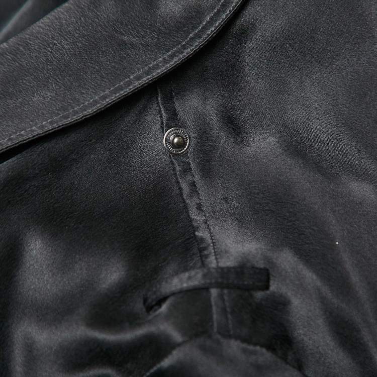 Pre Owned Michael Lo Sordo Black Satin Silk Classic Long Trench Coat M