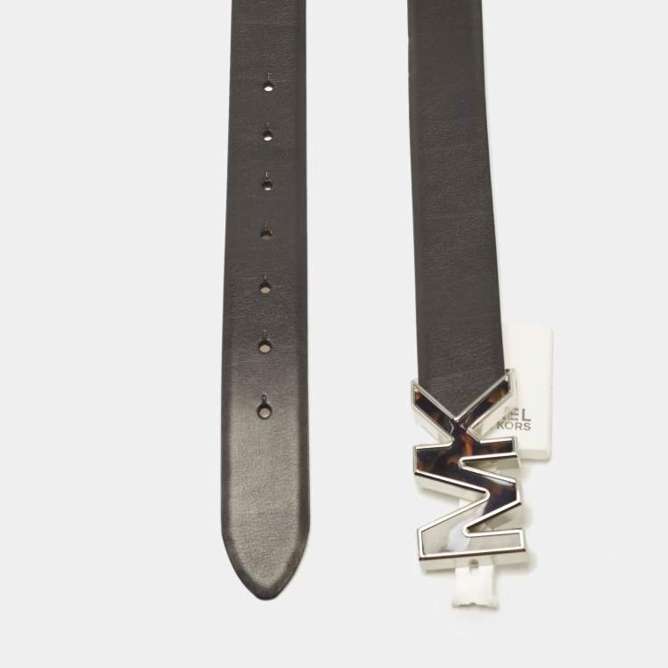 Pre Owned MICHAEL Michael Kors Black Leather Logo Buckle Belt XL