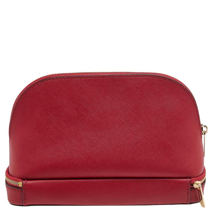 Pre Owned MICHAEL Michael Kors Red Leather Dome Cosmetic Pouch