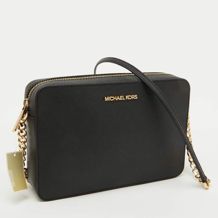 Pre Owned MICHAEL Michael Kors Black Leather Jet Set Camera Crossbody Bag