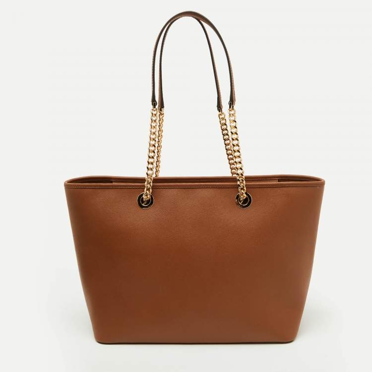 Pre Owned MICHAEL Michael Kors Brown Leather Large Shania Chain Tote