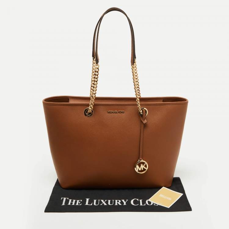 Pre Owned MICHAEL Michael Kors Brown Leather Large Shania Chain Tote
