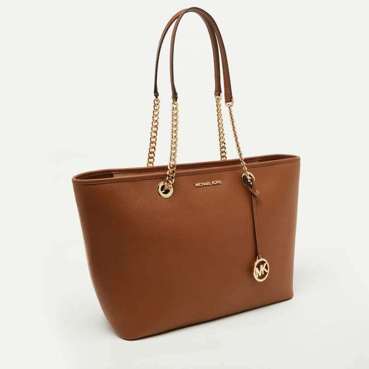Pre Owned MICHAEL Michael Kors Brown Leather Large Shania Chain Tote