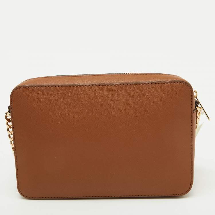 Pre Owned Michael Kors Brown Saffiano Leather Jet Set Large Crossbody Bag