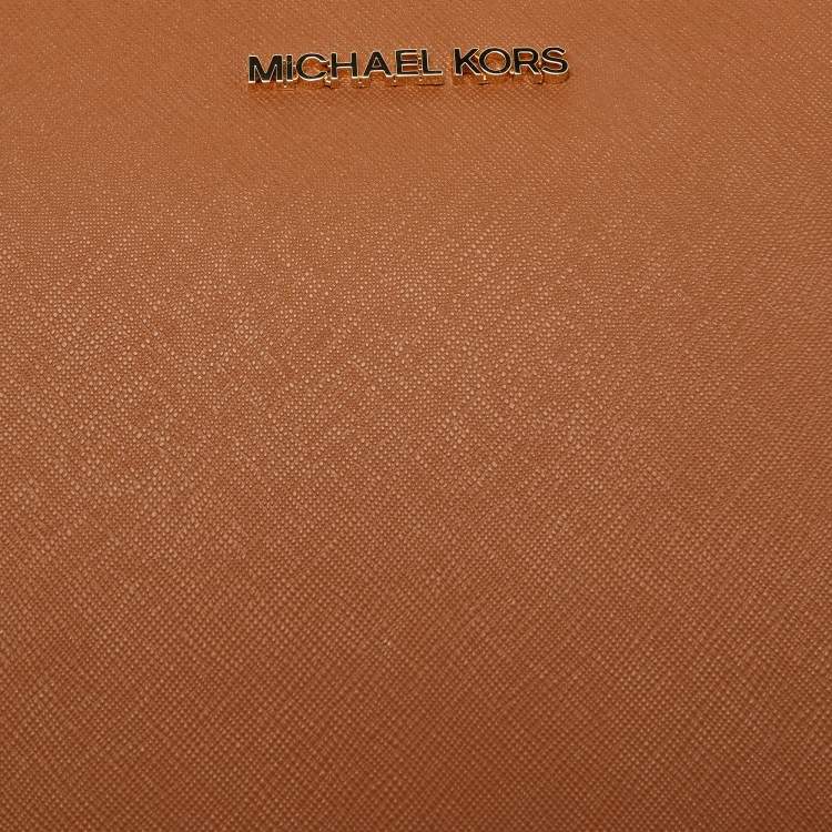 Pre Owned Michael Kors Brown Saffiano Leather Jet Set Large Crossbody Bag