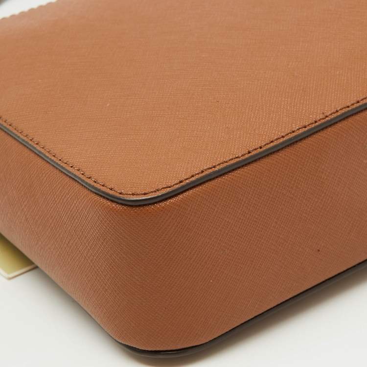 Pre Owned Michael Kors Brown Saffiano Leather Jet Set Large Crossbody Bag