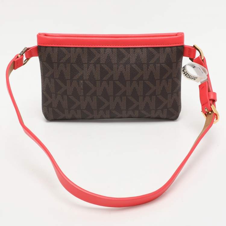 Pre Owned MICHAEL Michael Kors Brown/Red Signature Coated Canvas and Leather Belt Bag