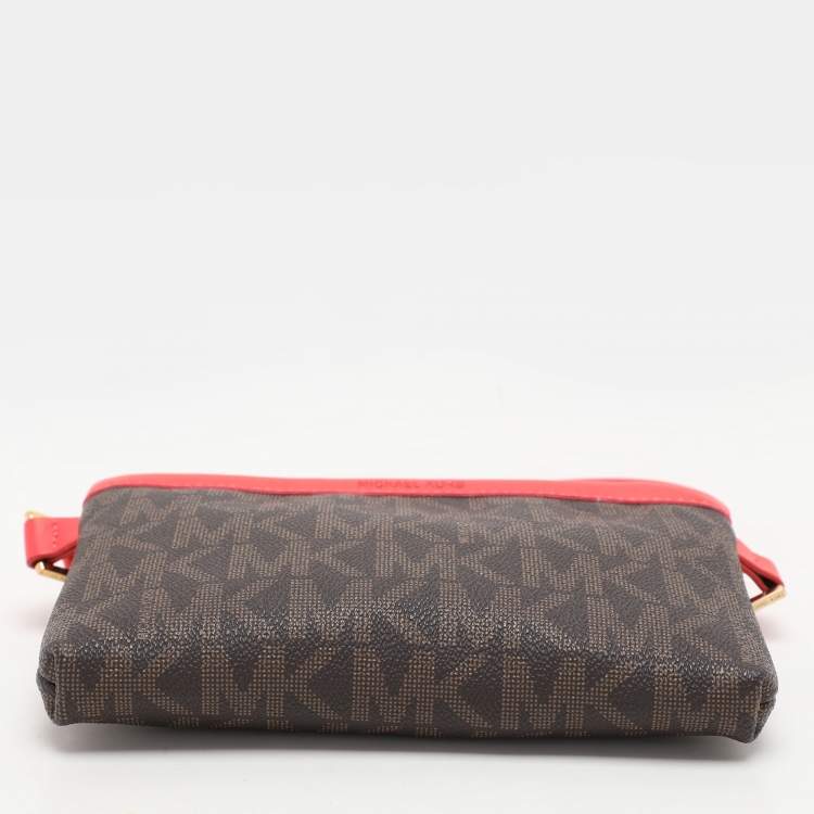 Pre Owned MICHAEL Michael Kors Brown/Red Signature Coated Canvas and Leather Belt Bag