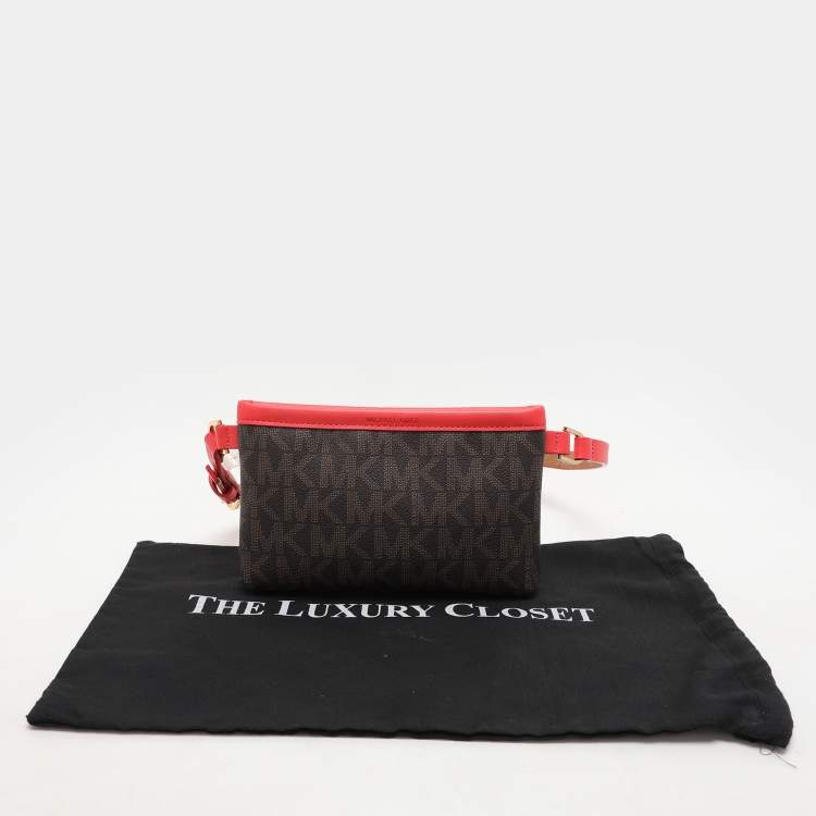 Pre Owned MICHAEL Michael Kors Brown/Red Signature Coated Canvas and Leather Belt Bag