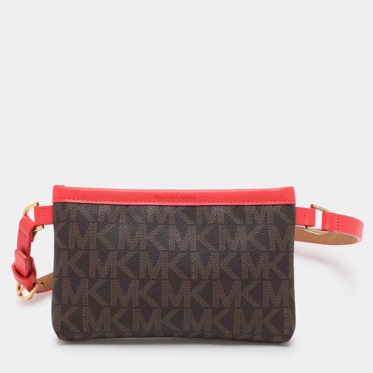Pre Owned MICHAEL Michael Kors Brown/Red Signature Coated Canvas and Leather Belt Bag