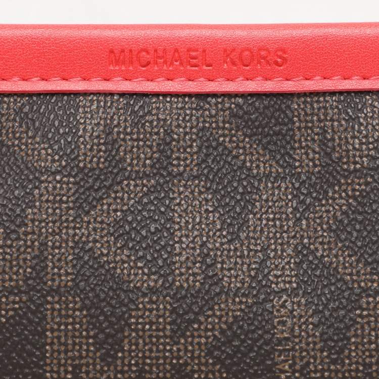 Pre Owned MICHAEL Michael Kors Brown/Red Signature Coated Canvas and Leather Belt Bag