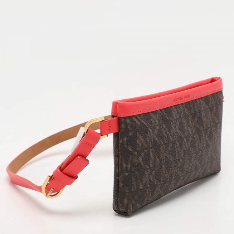 Pre Owned MICHAEL Michael Kors Brown/Red Signature Coated Canvas and Leather Belt Bag