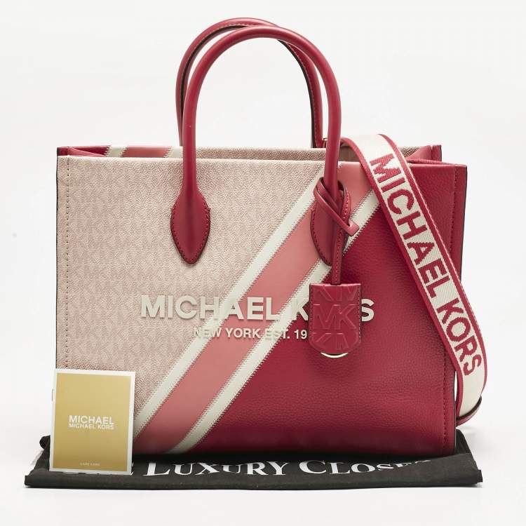 مملوكة مسبقًا MICHAEL Michael Kors Pink Signature Coated Canvas and Leather Medium Mirella EW Tote