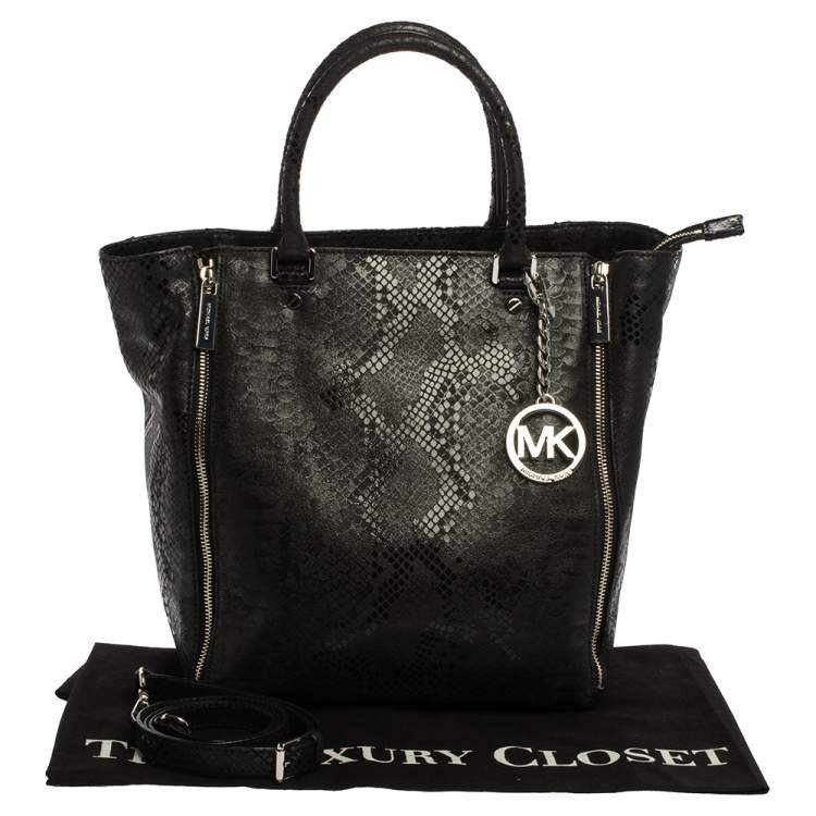 Pre Owned MICHAEL Michael Kors Black Python Effect Nubuck Leather Large New Man Tote