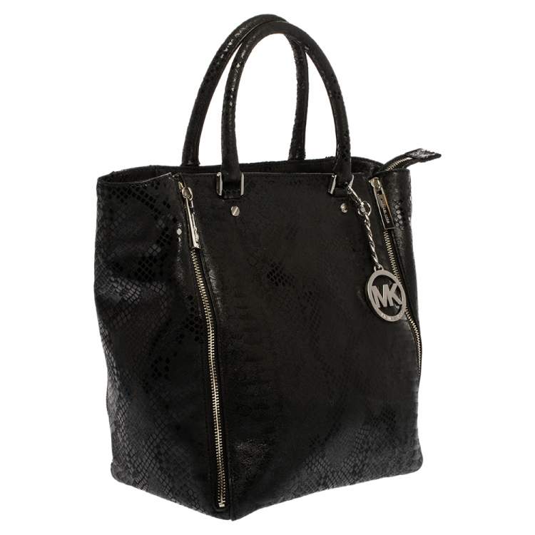 Pre Owned MICHAEL Michael Kors Black Python Effect Nubuck Leather Large New Man Tote