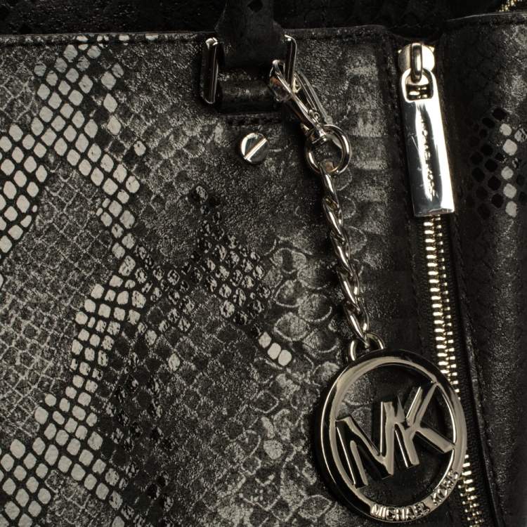 Pre Owned MICHAEL Michael Kors Black Python Effect Nubuck Leather Large New Man Tote