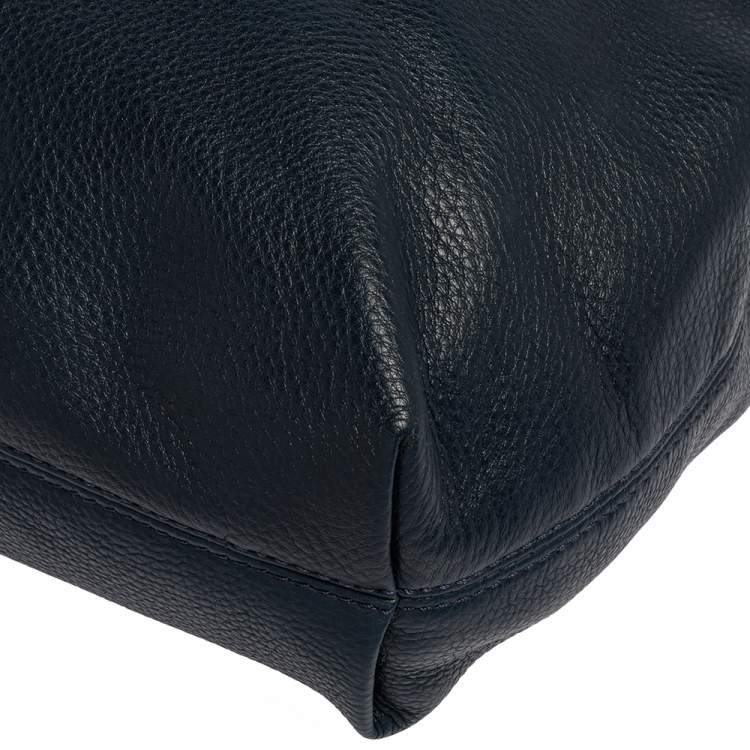 Pre Owned Michael Kors Navy Blue Leather Large Chain Jet Set Tote