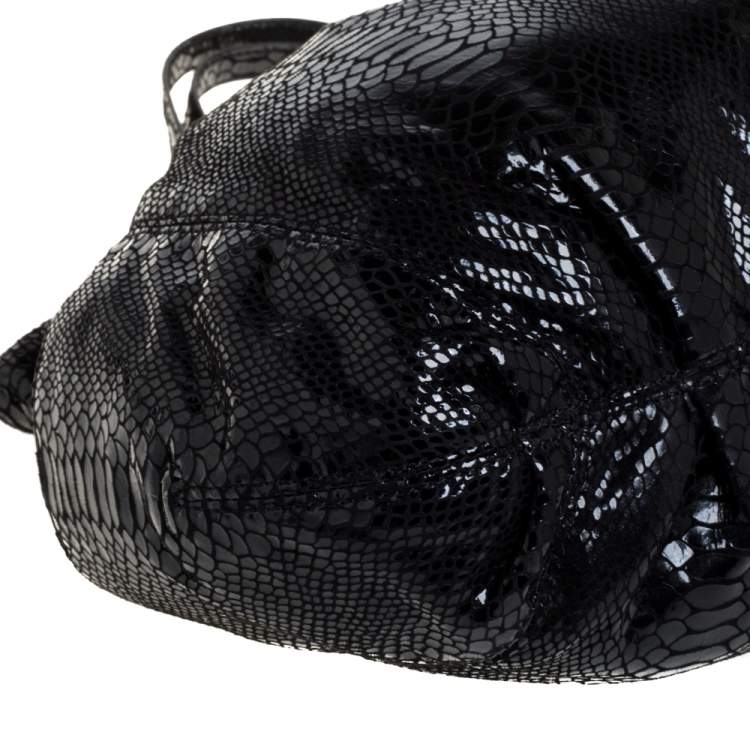 Pre Owned MICHAEL Michael Kors Black Snakeskin Effect Leather Chain Tote