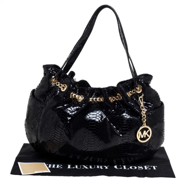 Pre Owned MICHAEL Michael Kors Black Snakeskin Effect Leather Chain Tote