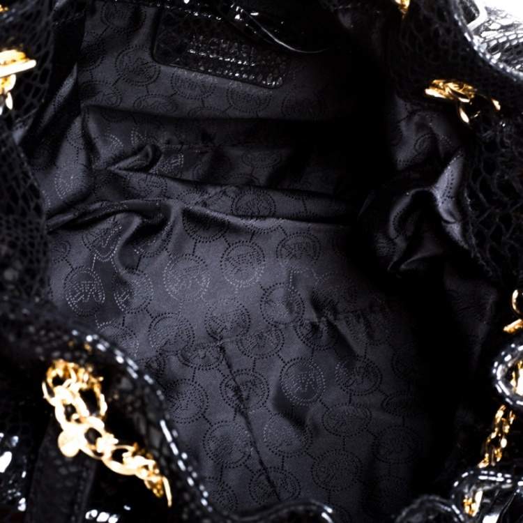 Pre Owned MICHAEL Michael Kors Black Snakeskin Effect Leather Chain Tote