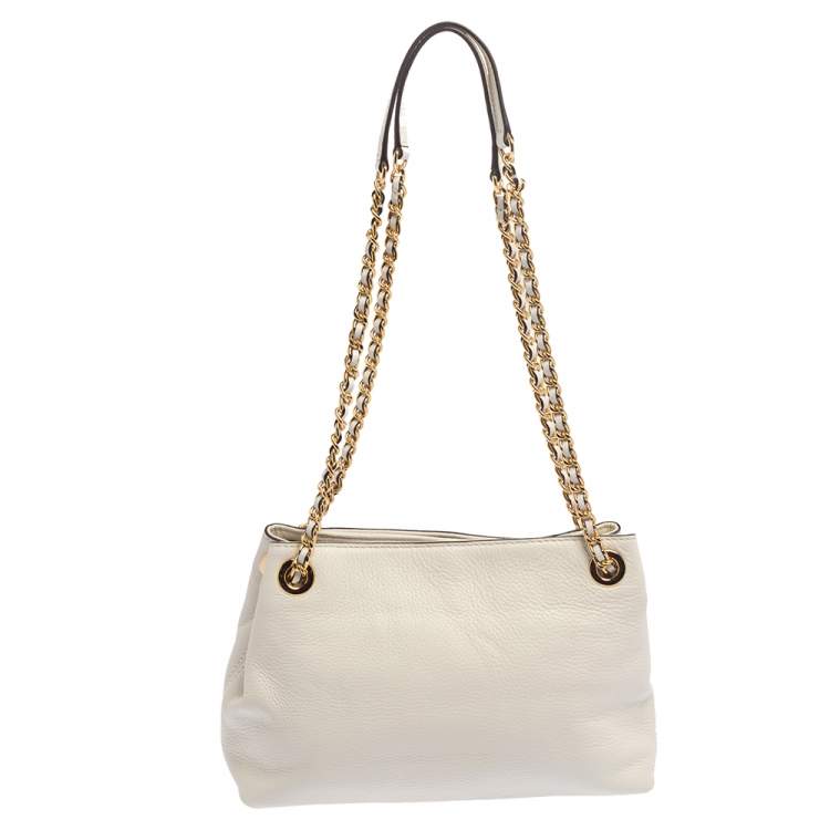 Pre Owned MICHAEL Michael Kors White Leather Jet Set Chain Shoulder Bag