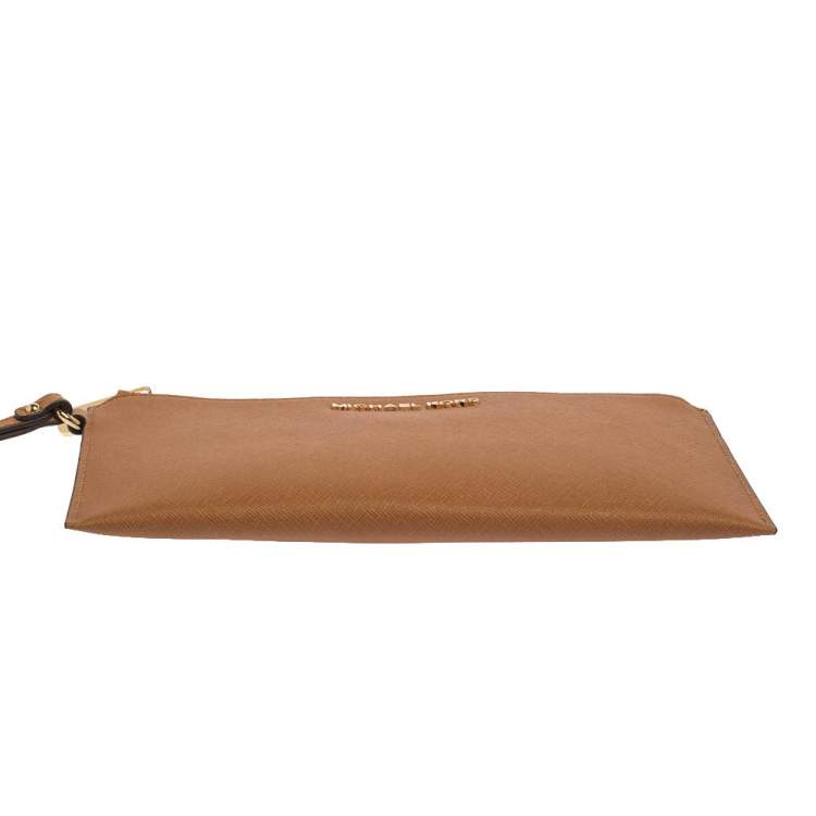 Pre Owned MICHAEL Michael Kors Tan Leather Jet Set Wristlet Pochette