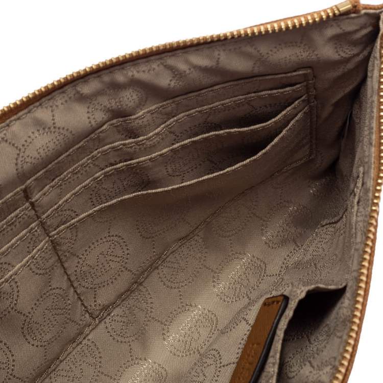 Pre Owned MICHAEL Michael Kors Tan Leather Jet Set Wristlet Pochette