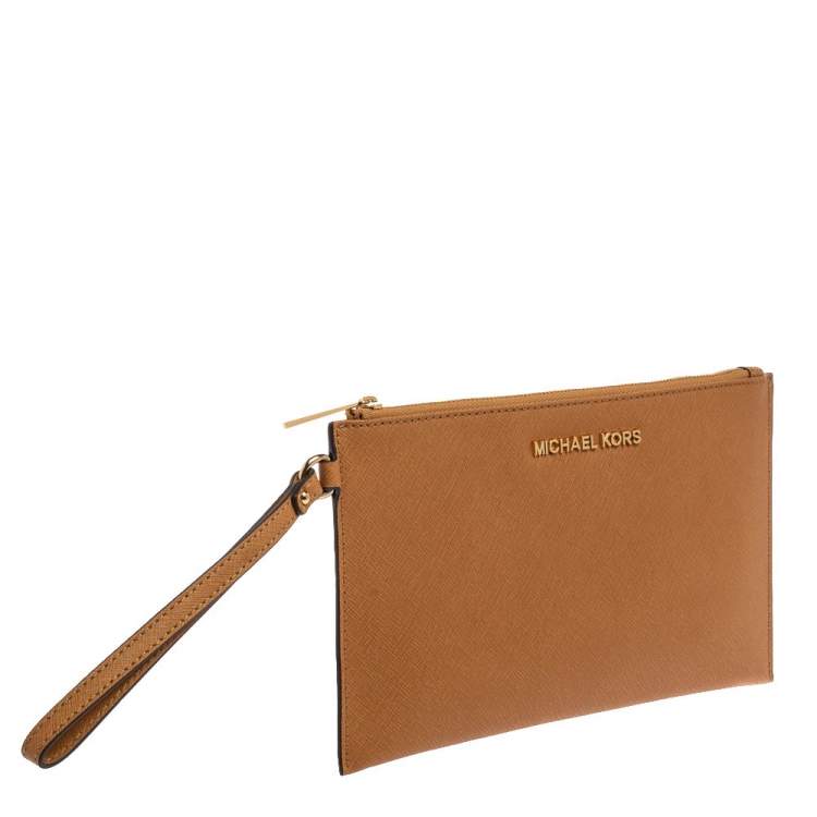 Pre Owned MICHAEL Michael Kors Tan Leather Jet Set Wristlet Pochette