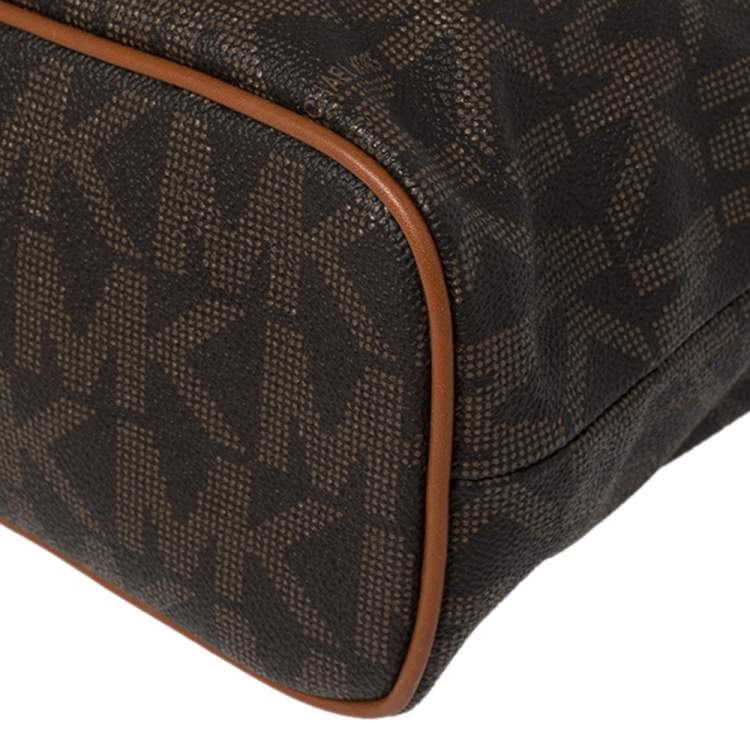 Pre Owned MICHAEL Michael Kors Brown Signature Coated Canvas and Leather Medium Frankie Bucket Bag
