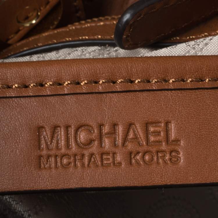 Pre Owned MICHAEL Michael Kors Brown Signature Coated Canvas and Leather Medium Frankie Bucket Bag