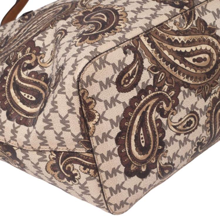 Pre Owned MICHAEL Michael Kors Brown Heritage Paisley Coated Canvas Kors Studio Tote