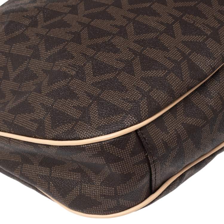 Pre Owned MICHAEL Michael Kors Brown/Beige Signature Coated Canvas and Leather Jet Set Hobo