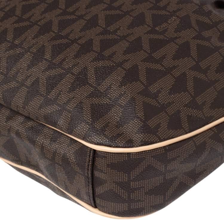 Pre Owned MICHAEL Michael Kors Brown/Beige Signature Coated Canvas and Leather Jet Set Hobo