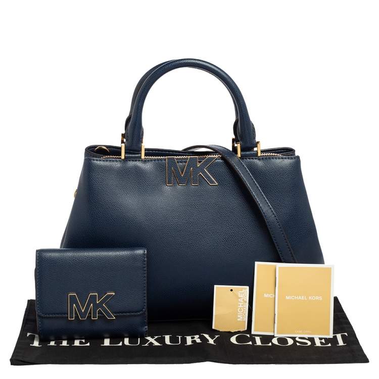 Pre Owned MICHAEL Michael Kors Navy Blue Leather Medium Florence Satchel