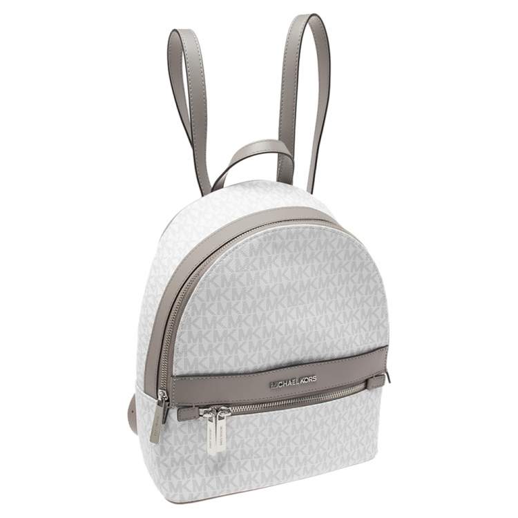 Pre Owned MICHAEL Michael Kors Grey Signature Coated Canvas and Leather Medium Kenly Backpack