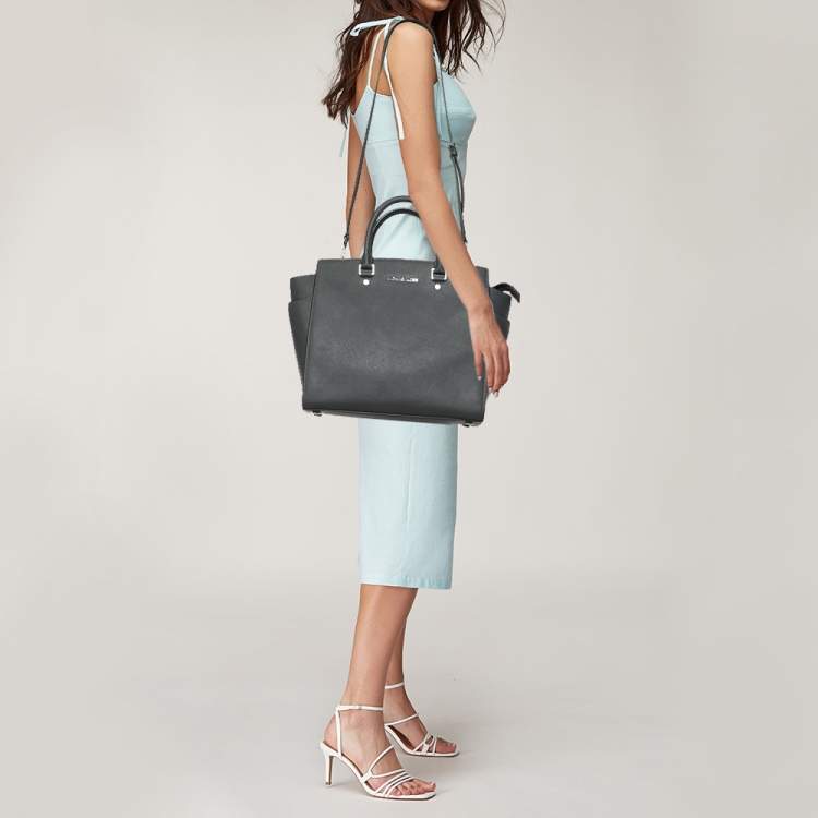 Pre Owned MICHAEL Michael Kors Grey Leather Large Selma Tote