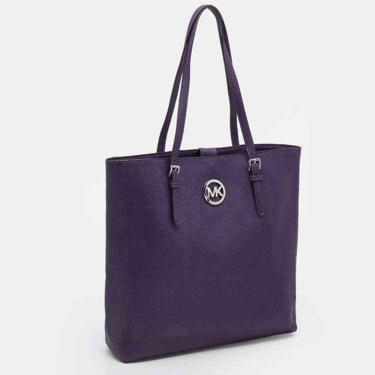 Pre Owned Michael Michael Kors Purple Leather Large Jet Set Travel Tote