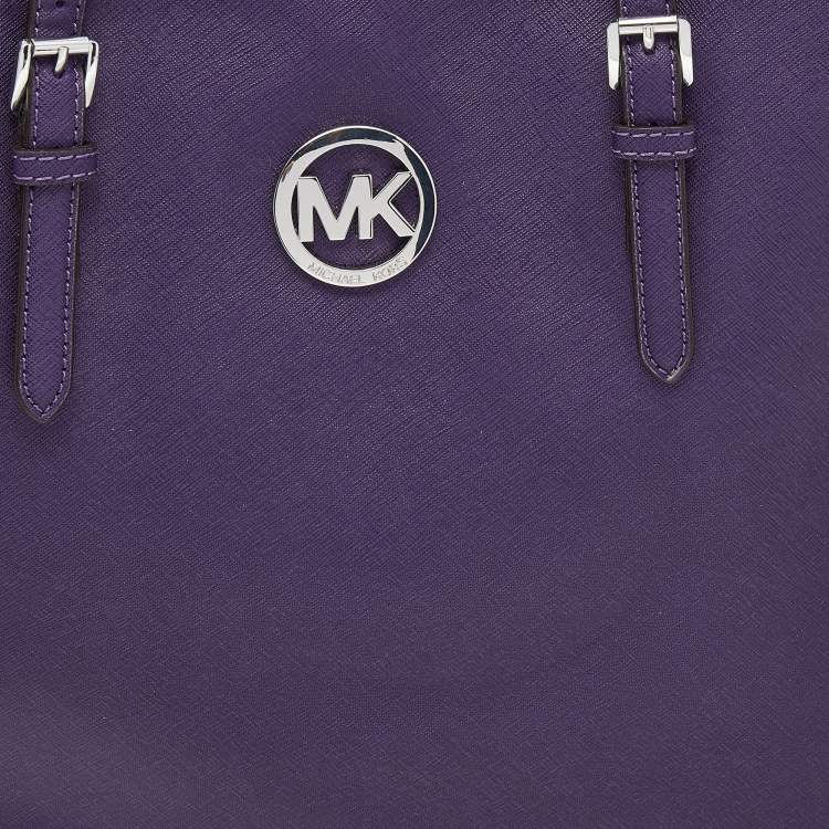 Pre Owned Michael Michael Kors Purple Leather Large Jet Set Travel Tote