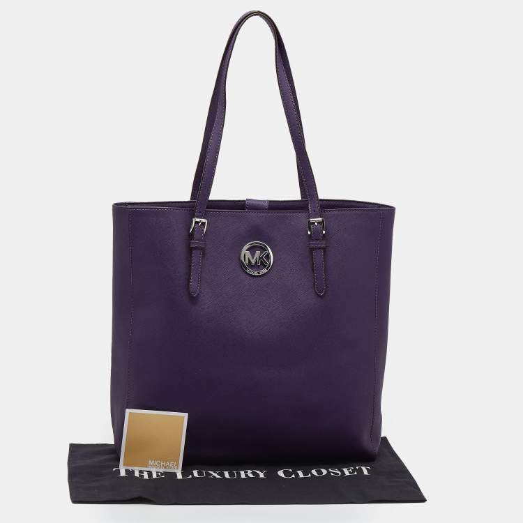 Pre Owned Michael Michael Kors Purple Leather Large Jet Set Travel Tote