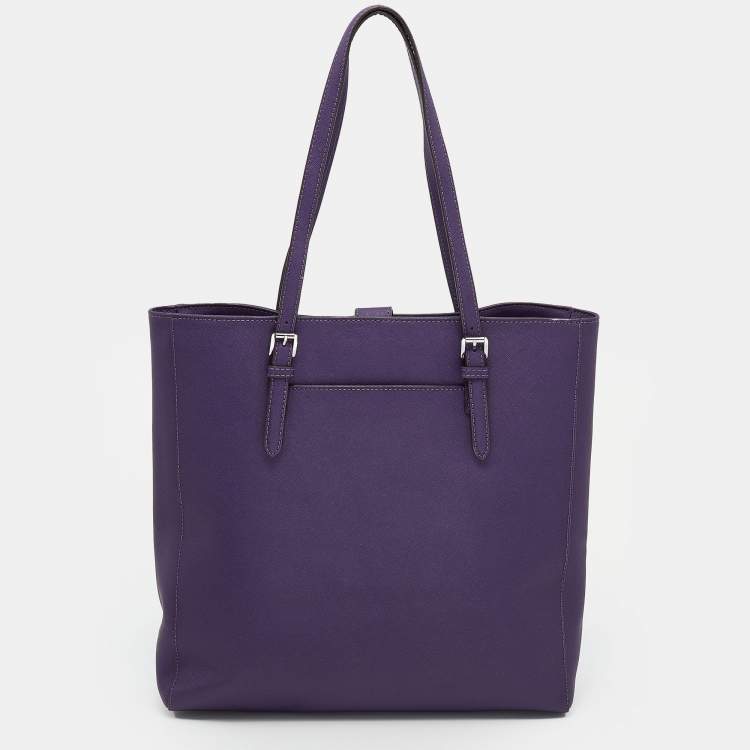 Pre Owned Michael Michael Kors Purple Leather Large Jet Set Travel Tote