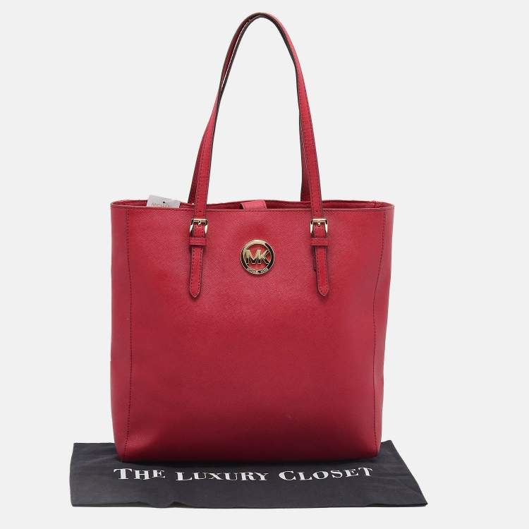 Pre Owned MICHAEL Michael Kors Red Saffiano Leather Large Jet Set Travel Tote