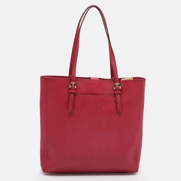Pre Owned MICHAEL Michael Kors Red Saffiano Leather Large Jet Set Travel Tote