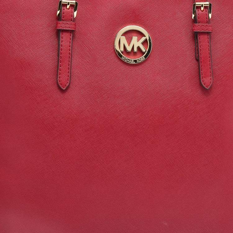 Pre Owned MICHAEL Michael Kors Red Saffiano Leather Large Jet Set Travel Tote