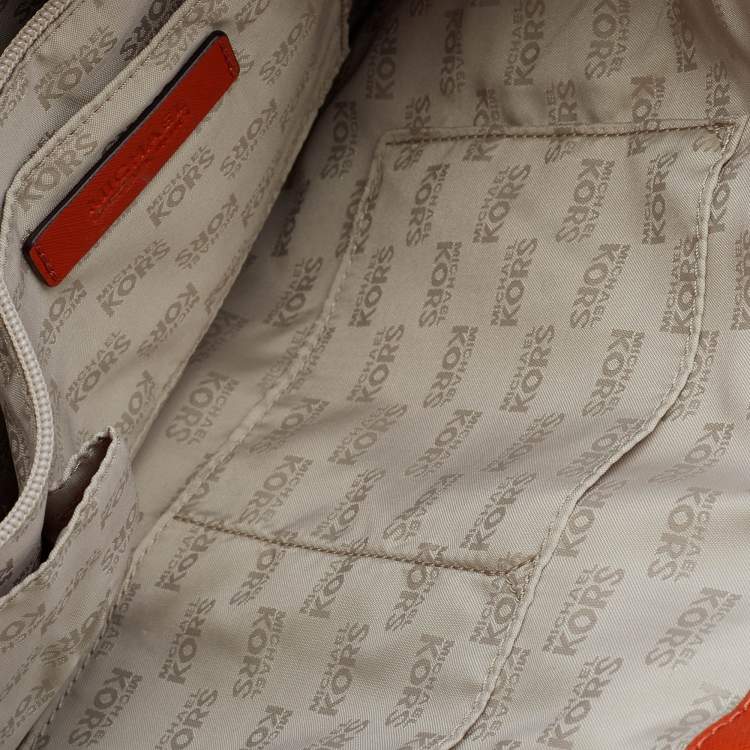 Pre Owned Michael Michael Kors Orange Leather Large Jet Set Travel Tote