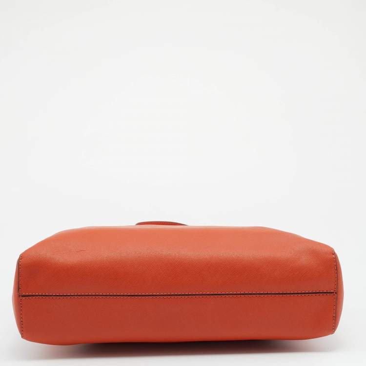 Pre Owned Michael Michael Kors Orange Leather Large Jet Set Travel Tote