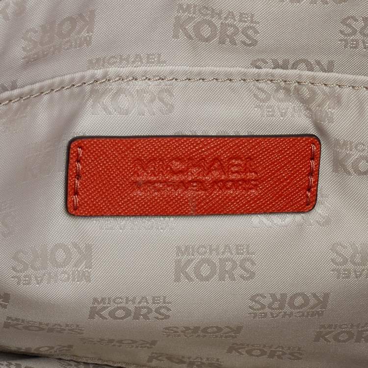 Pre Owned Michael Michael Kors Orange Leather Large Jet Set Travel Tote