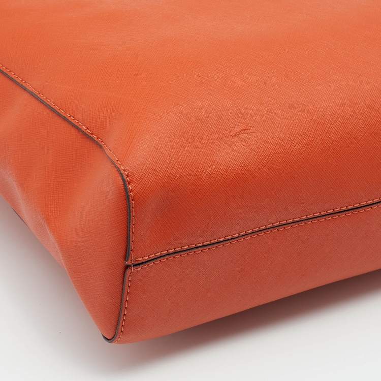 Pre Owned Michael Michael Kors Orange Leather Large Jet Set Travel Tote