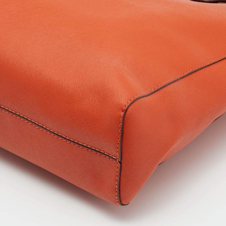 Pre Owned Michael Michael Kors Orange Leather Large Jet Set Travel Tote