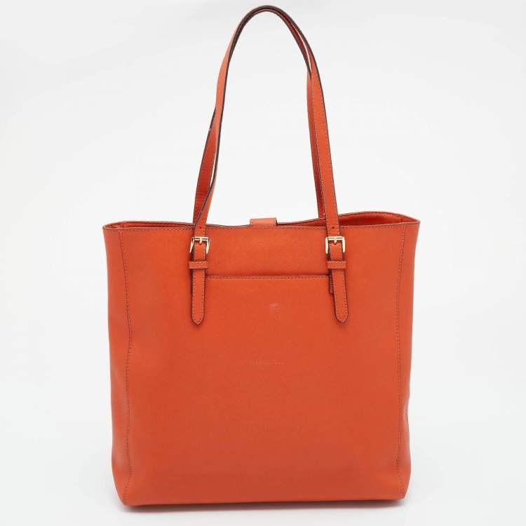 Pre Owned Michael Michael Kors Orange Leather Large Jet Set Travel Tote